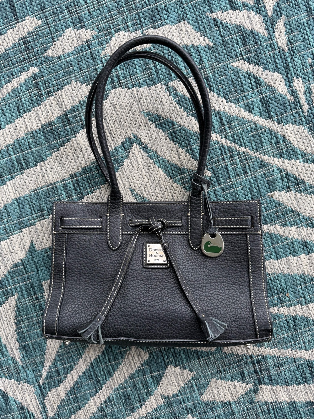 Dooney & Bourke Black Pebble Leather Satchel with Tassel Tie